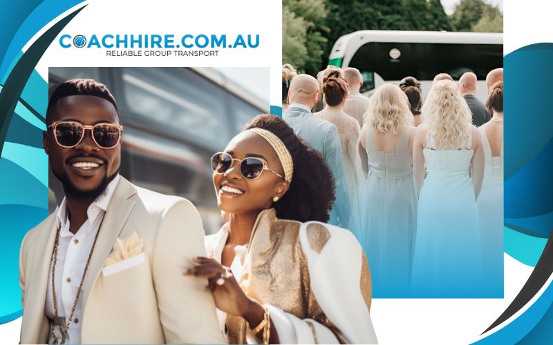 Wedding guests lining up for the coach, wedding transport, May 2024, Australia